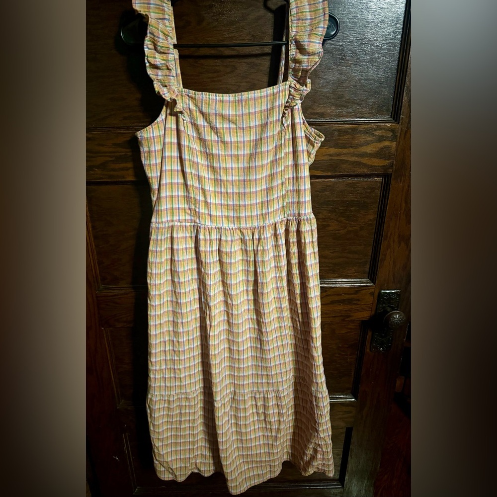 LOFT Women's Tan and Multi colored Striped Sundress, Size XL